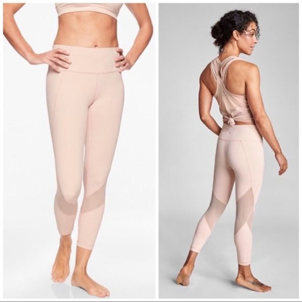 Athleta Eclipse Tights 7/8 Ballerina Gown Light Pink Mesh Inserts Medium
